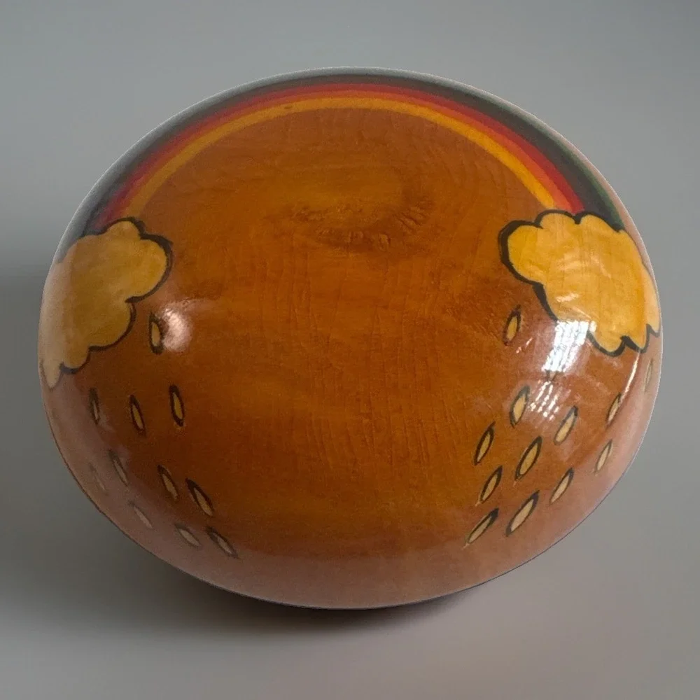 Vintage Small Round Laquer Wooden Hand Painted Trinket Box Rainbow Made In India